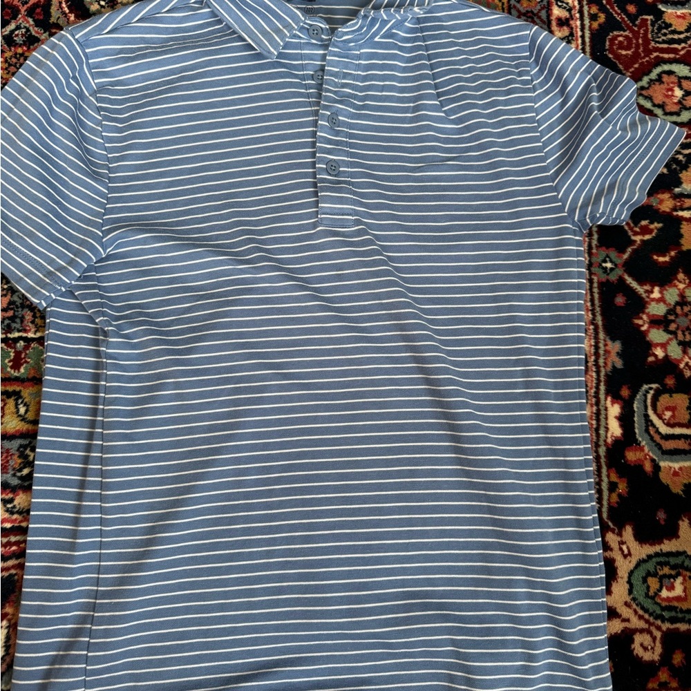J. Crew Light Blue and White Striped Polo Shirt